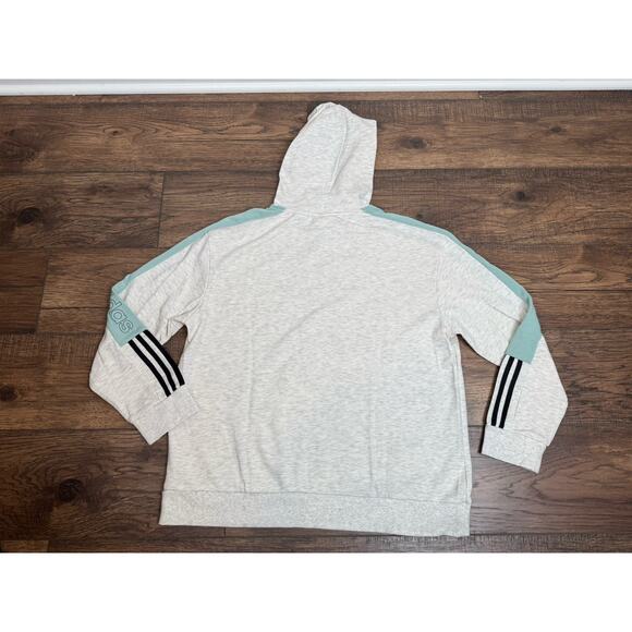 adidas Womens Essentials Colorblocked Hoodie Sweatshirt Aqua Gray Black Sz L NWT - Picture 5 of 5